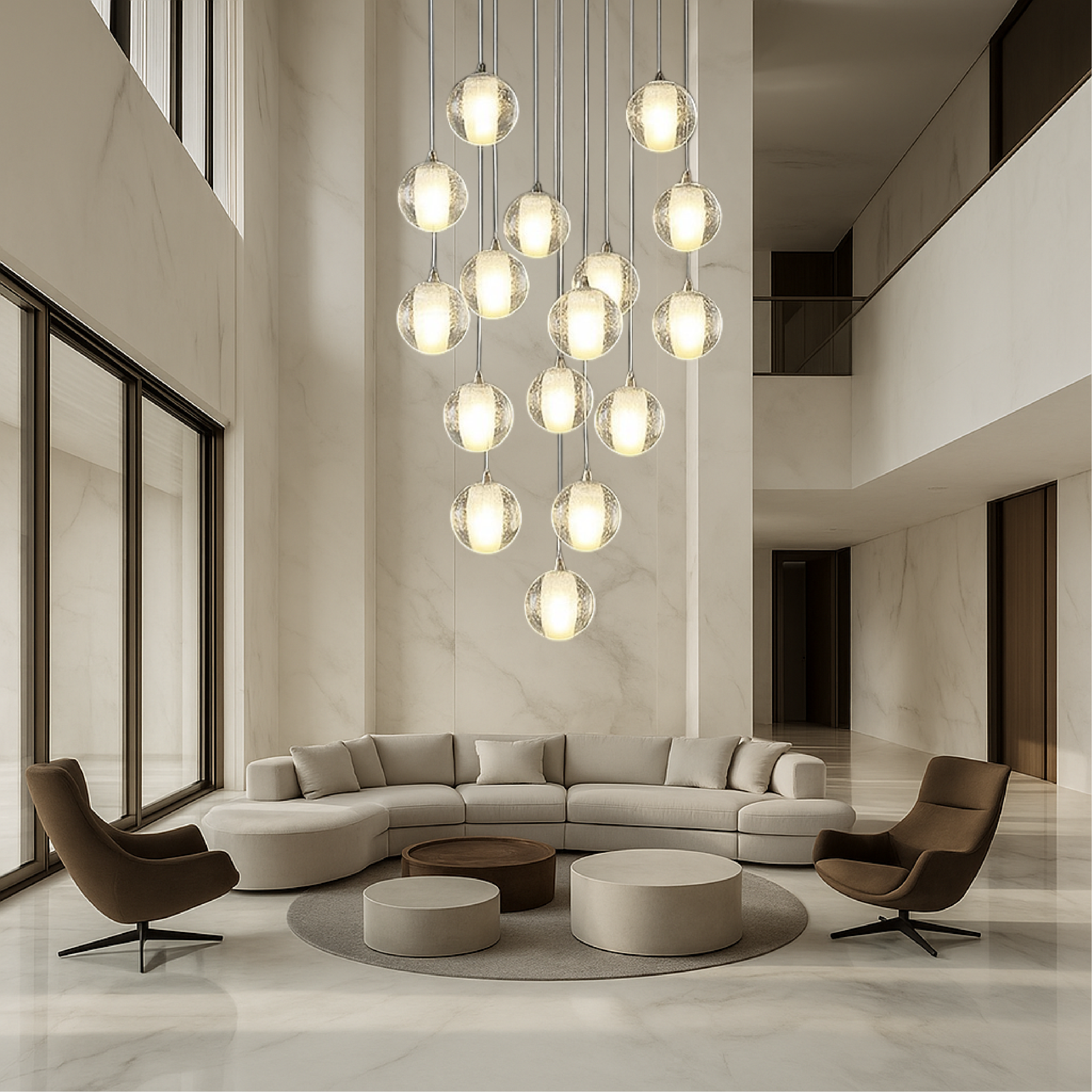 Crystal ball staircase chandelier