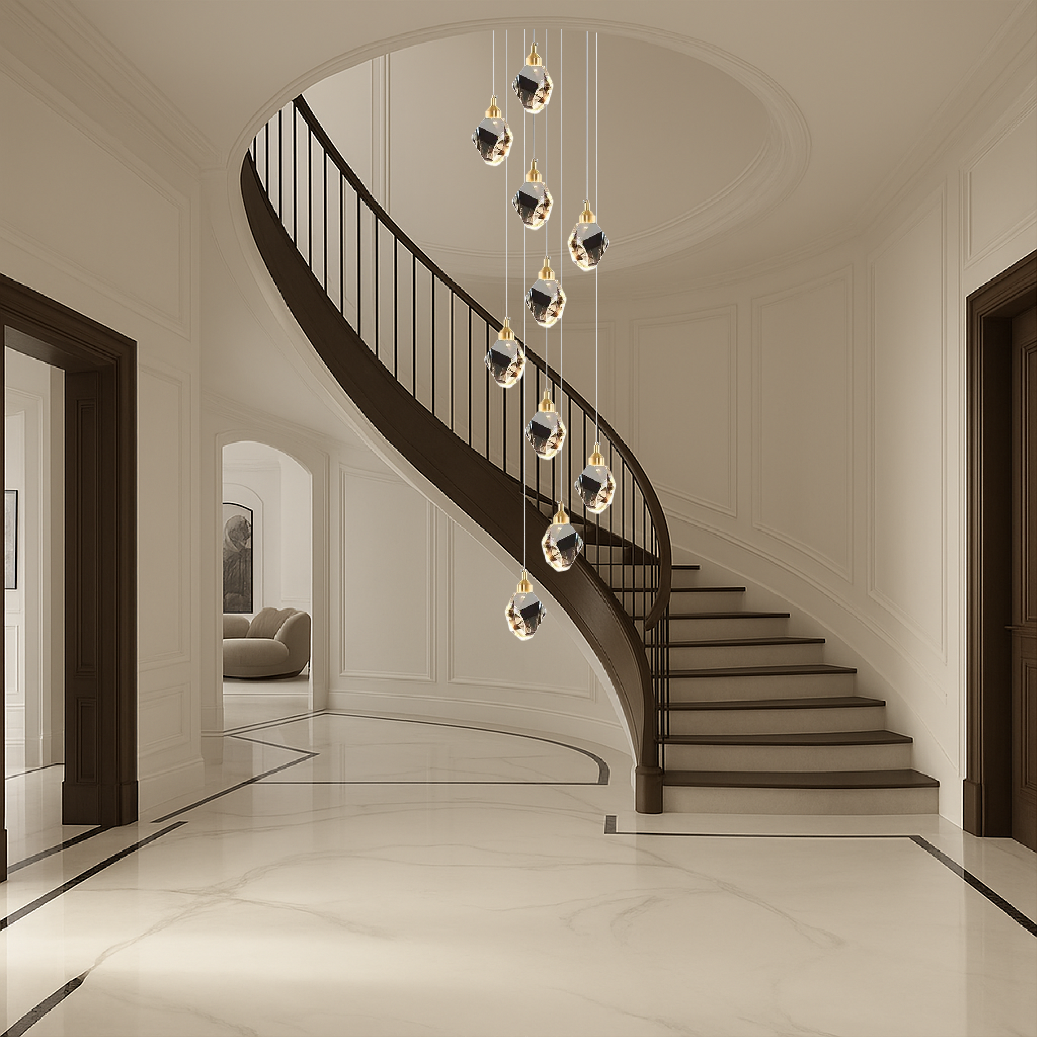 Crystal 10 Heads Staircase Chandelier
