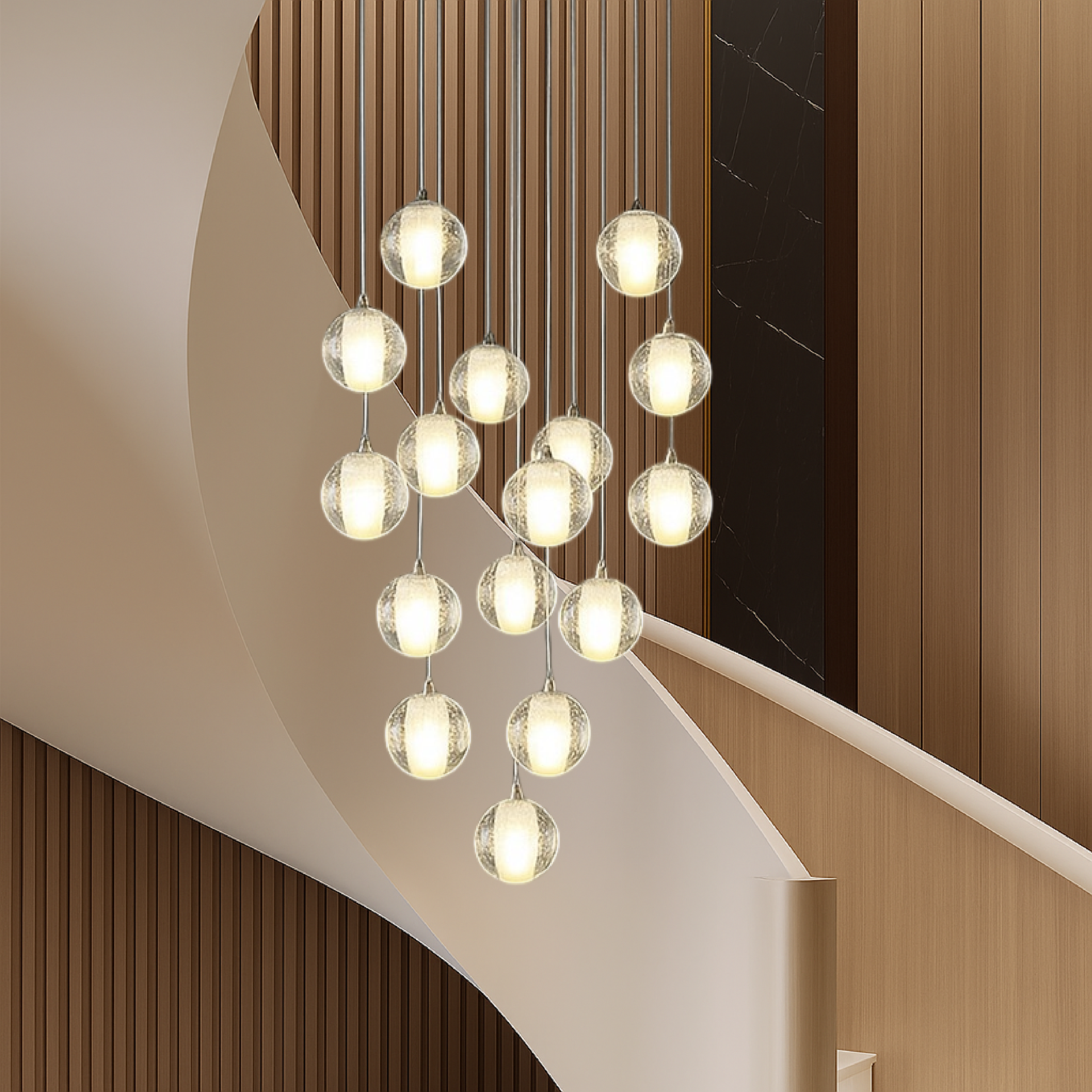 Crystal ball staircase chandelier