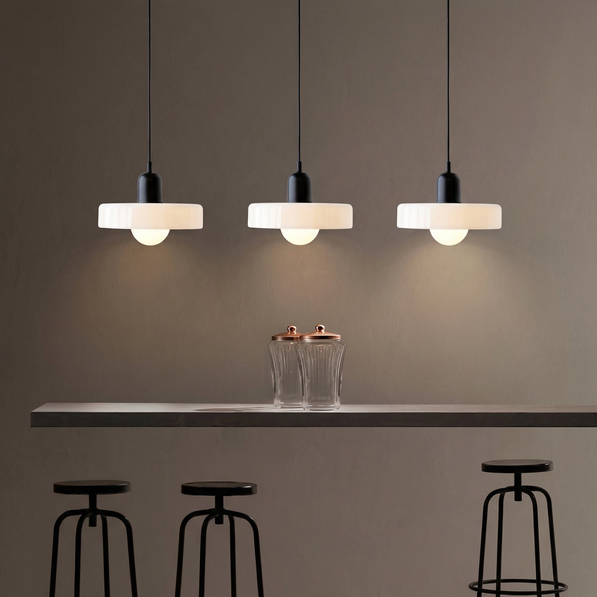 Lámpara colgante de cristal coloreado Bauhaus de 3 cabezales