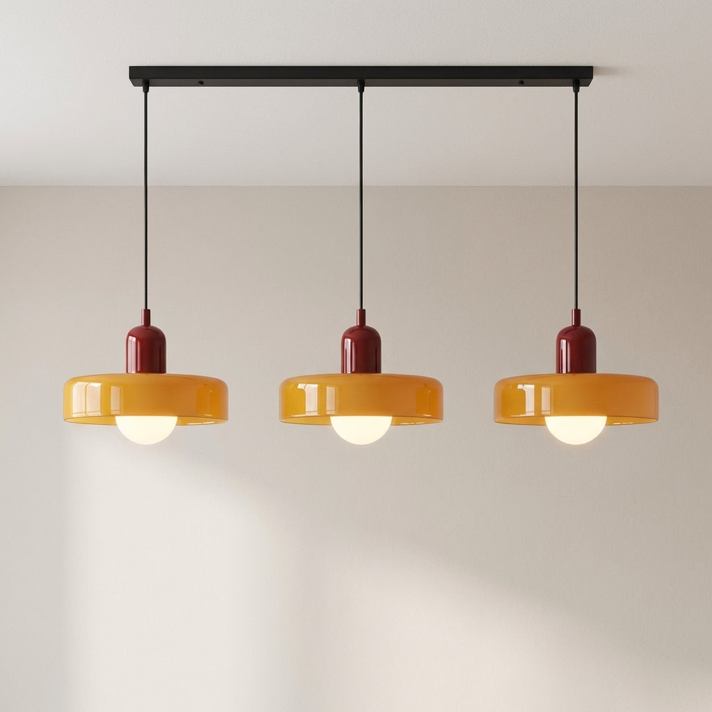 Lámpara colgante de cristal coloreado Bauhaus de 3 cabezales