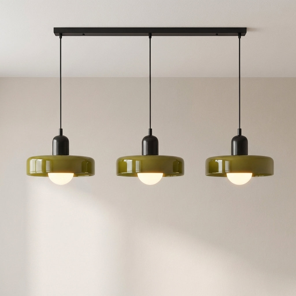 Lámpara colgante de cristal coloreado Bauhaus de 3 cabezales