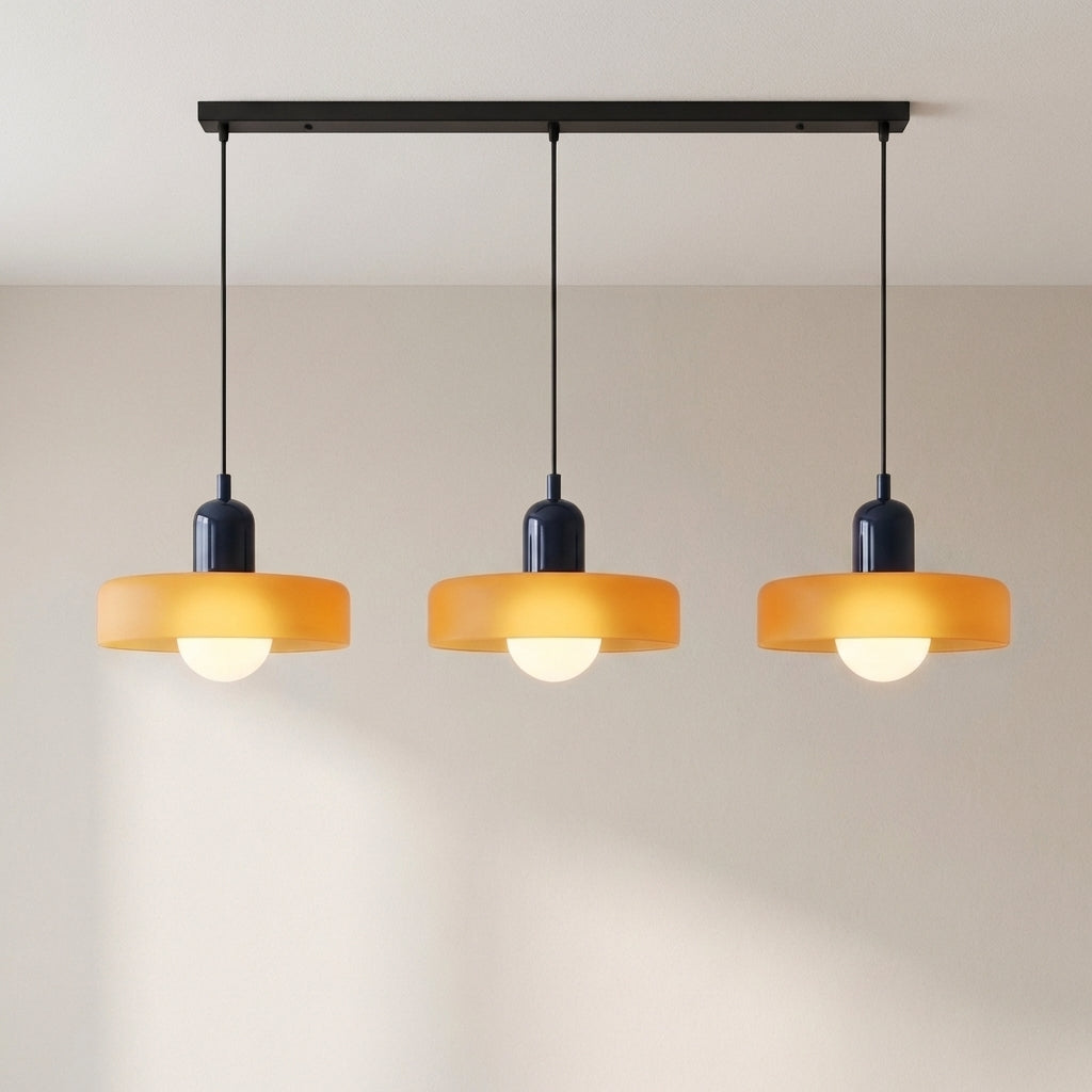Lámpara colgante de cristal coloreado Bauhaus de 3 cabezales