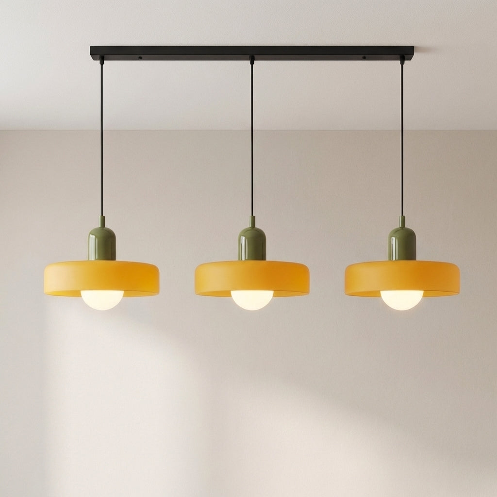 Lámpara colgante de cristal coloreado Bauhaus de 3 cabezales