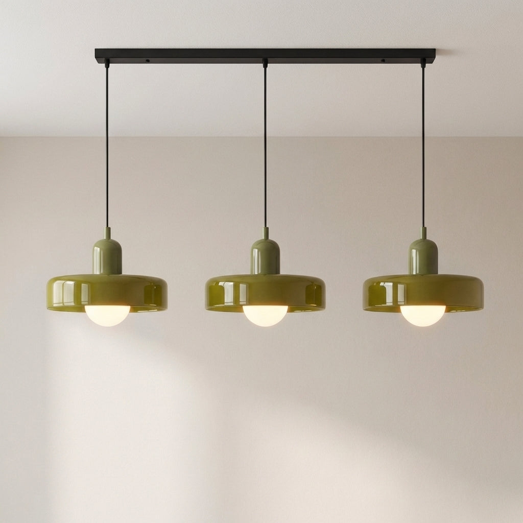 Lámpara colgante de cristal coloreado Bauhaus de 3 cabezales