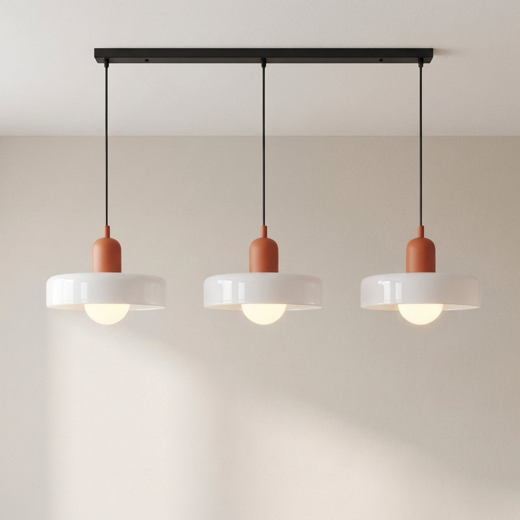 Lámpara colgante de cristal coloreado Bauhaus de 3 cabezales