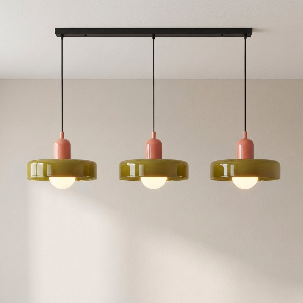 Lámpara colgante de cristal coloreado Bauhaus de 3 cabezales