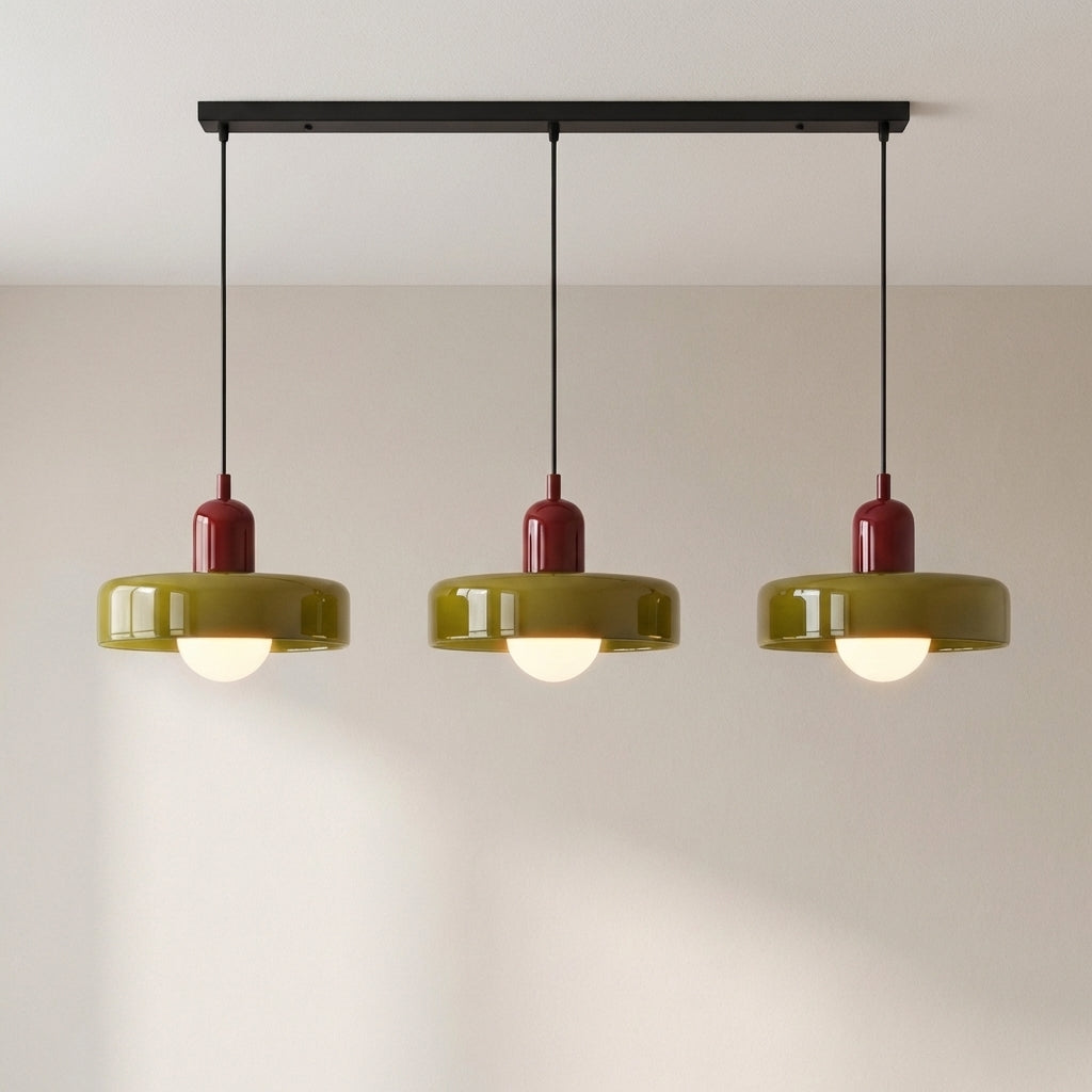 Lámpara colgante de cristal coloreado Bauhaus de 3 cabezales