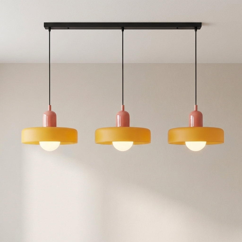 Lámpara colgante de cristal coloreado Bauhaus de 3 cabezales