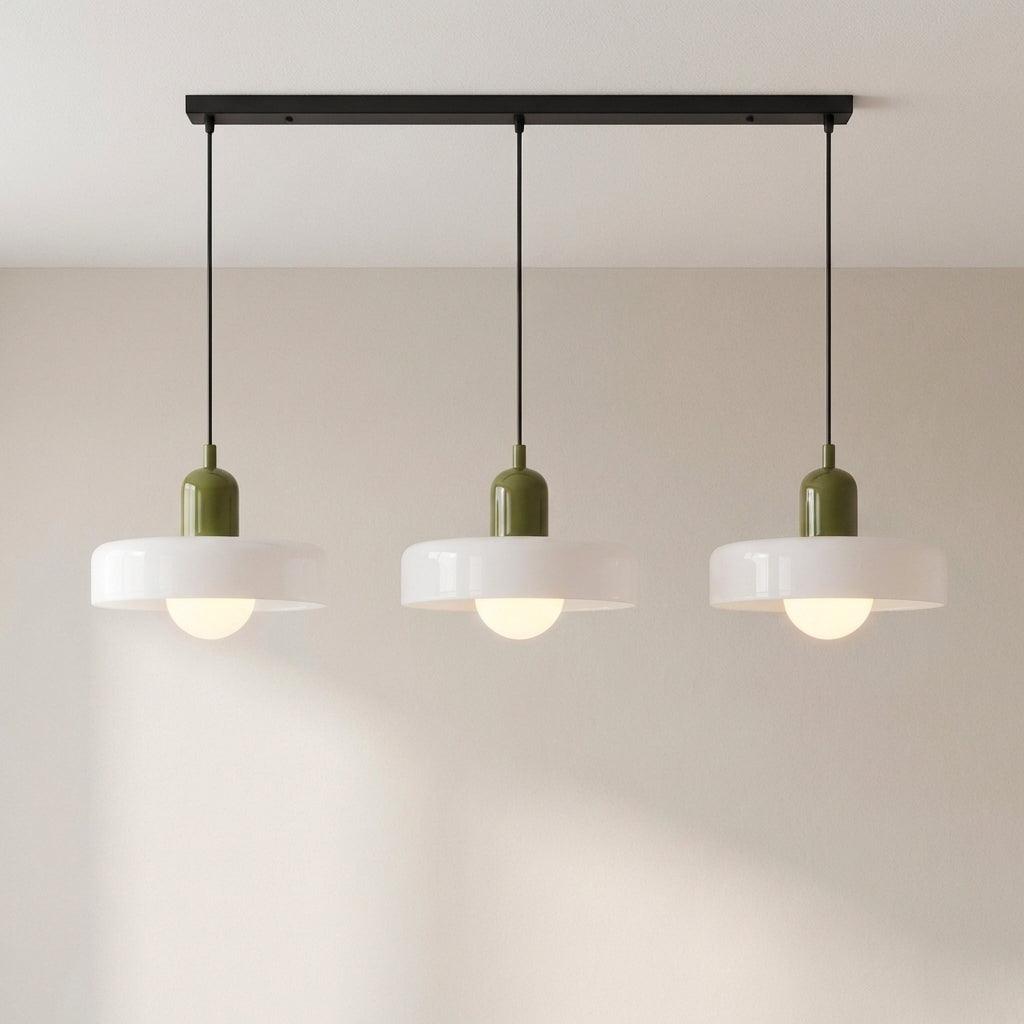Lámpara colgante de cristal coloreado Bauhaus de 3 cabezales