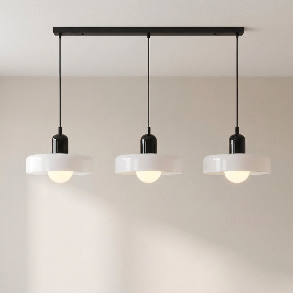 Lámpara colgante de cristal coloreado Bauhaus de 3 cabezales