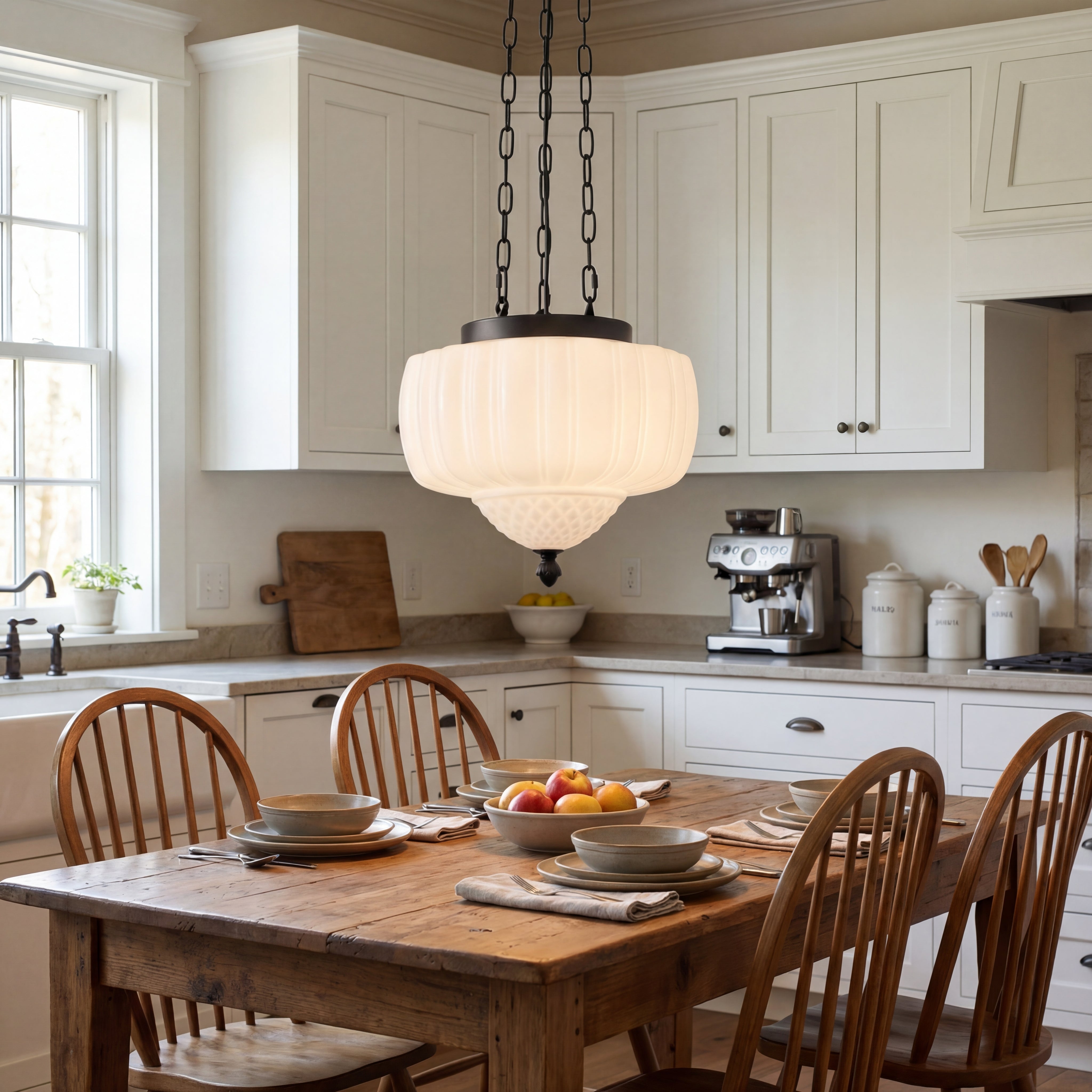 Lámpara colgante vintage de color blanco lechoso