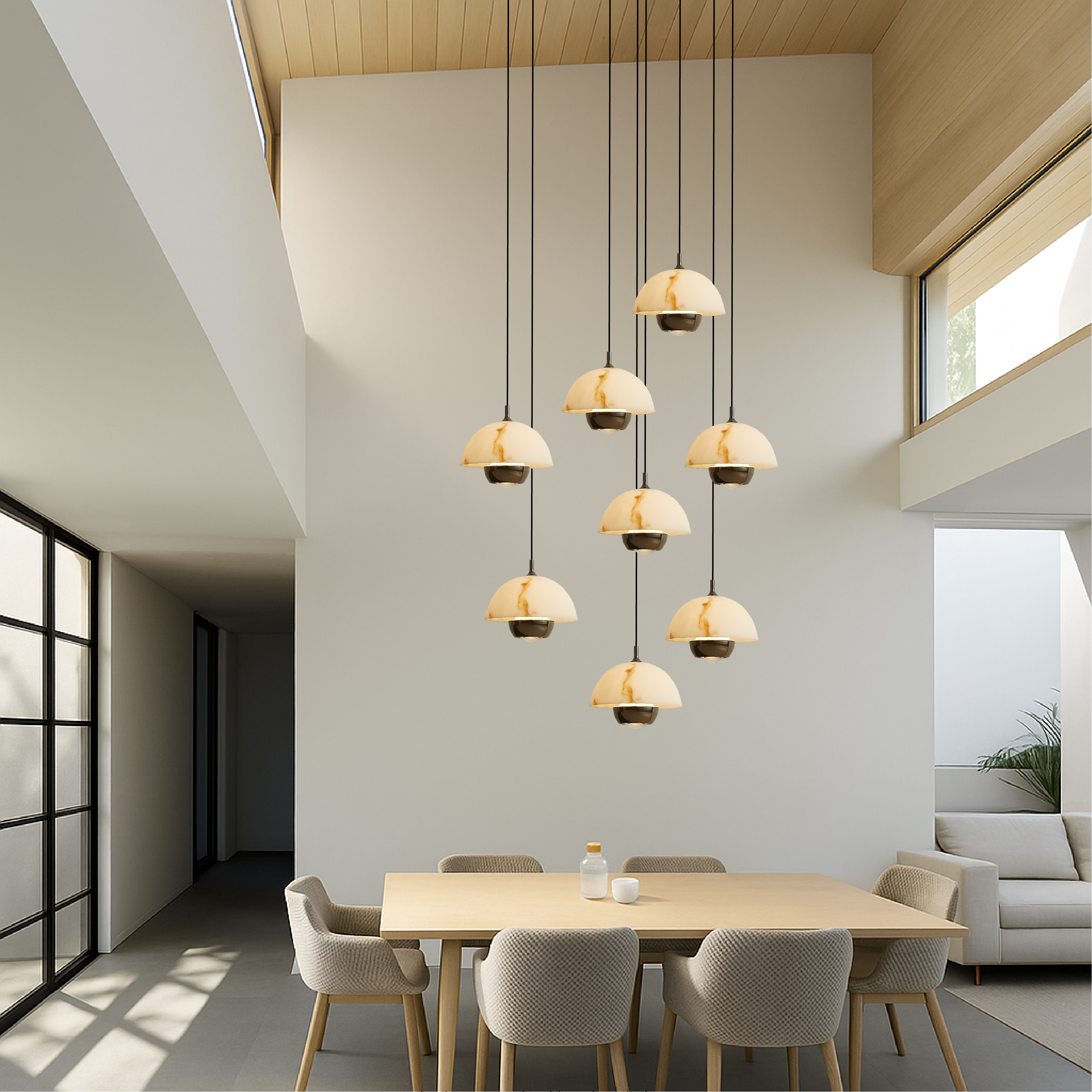 8 Heads Natural Marble Staircase Chandelier