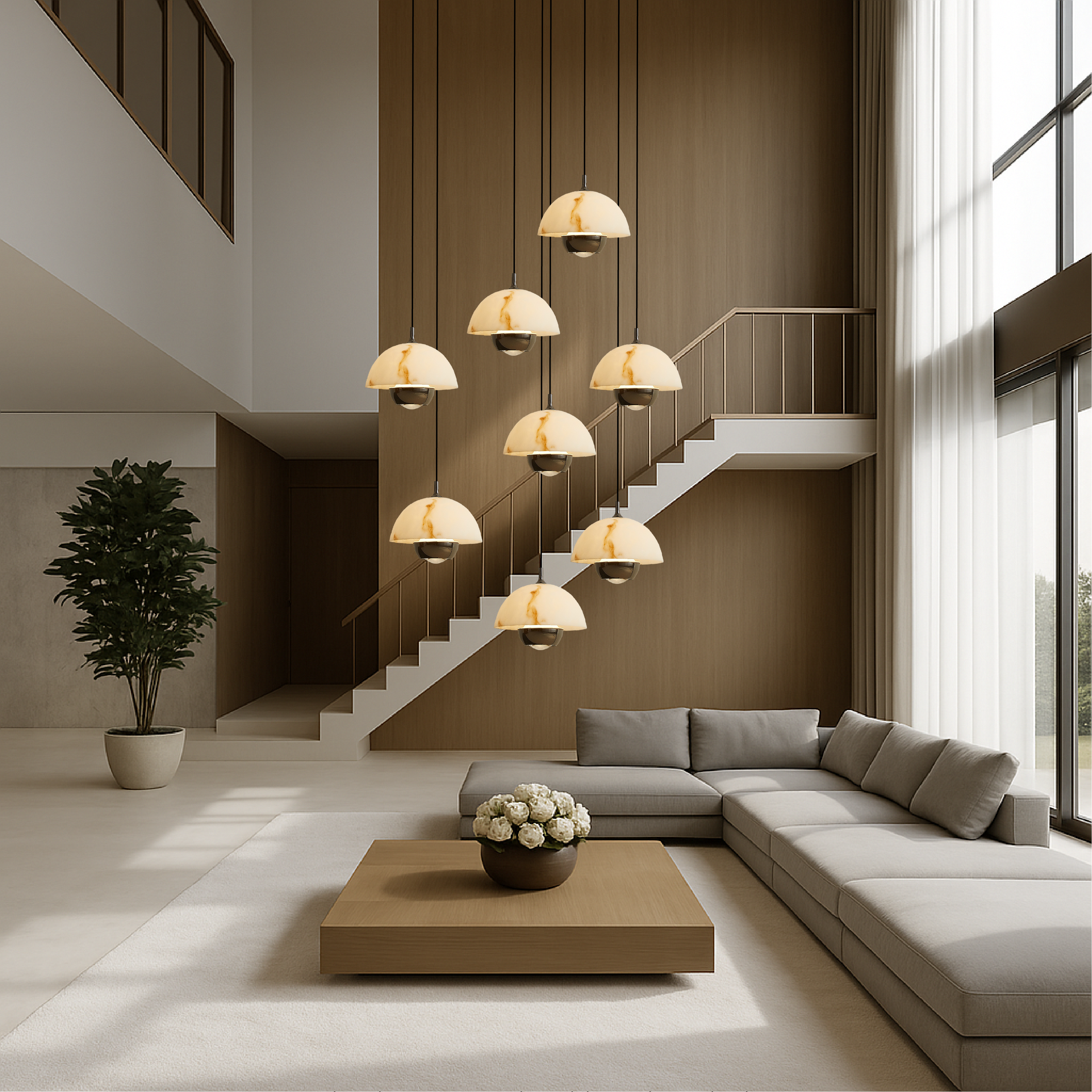 8 Heads Natural Marble Staircase Chandelier