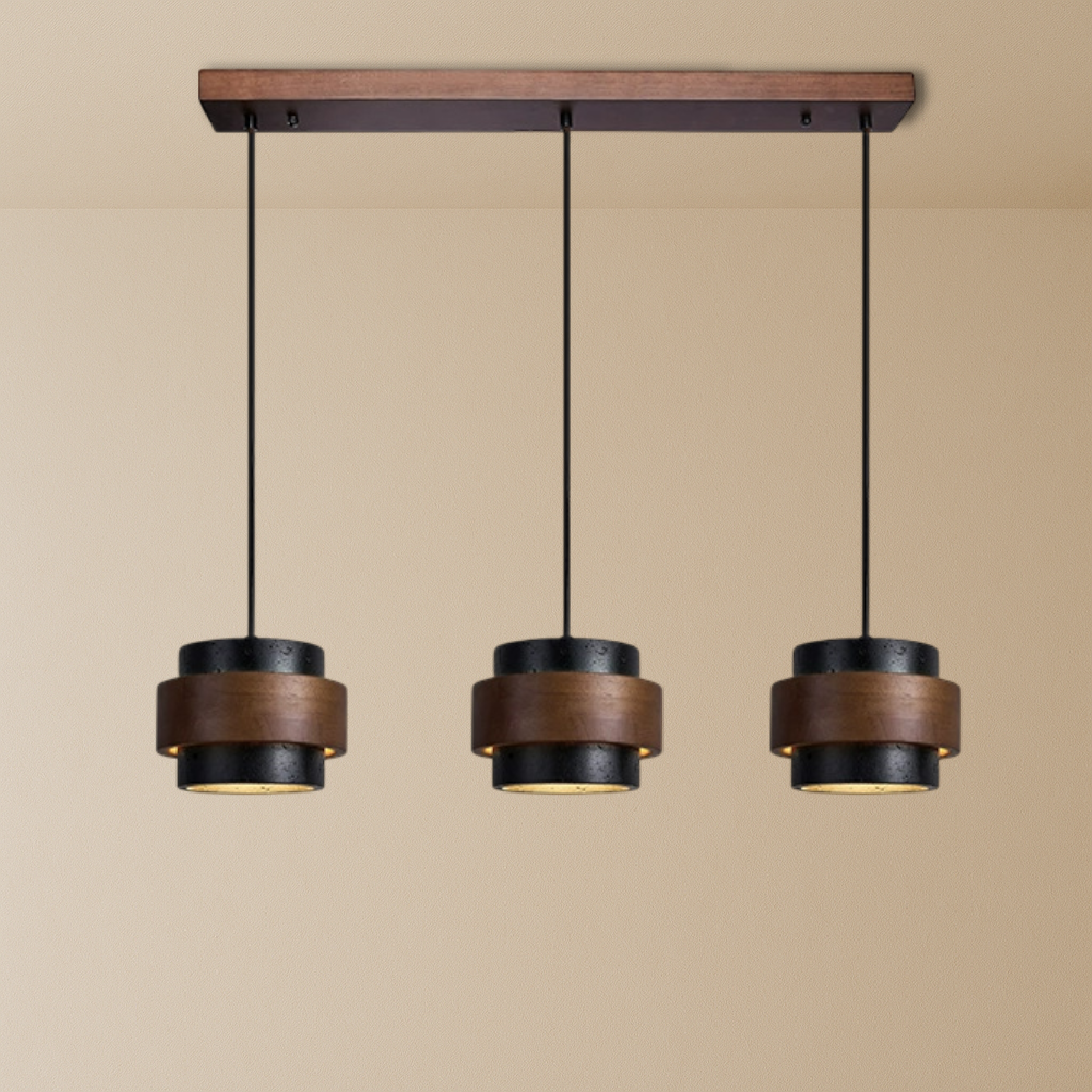 3-Head Black Travertine Pendant Light