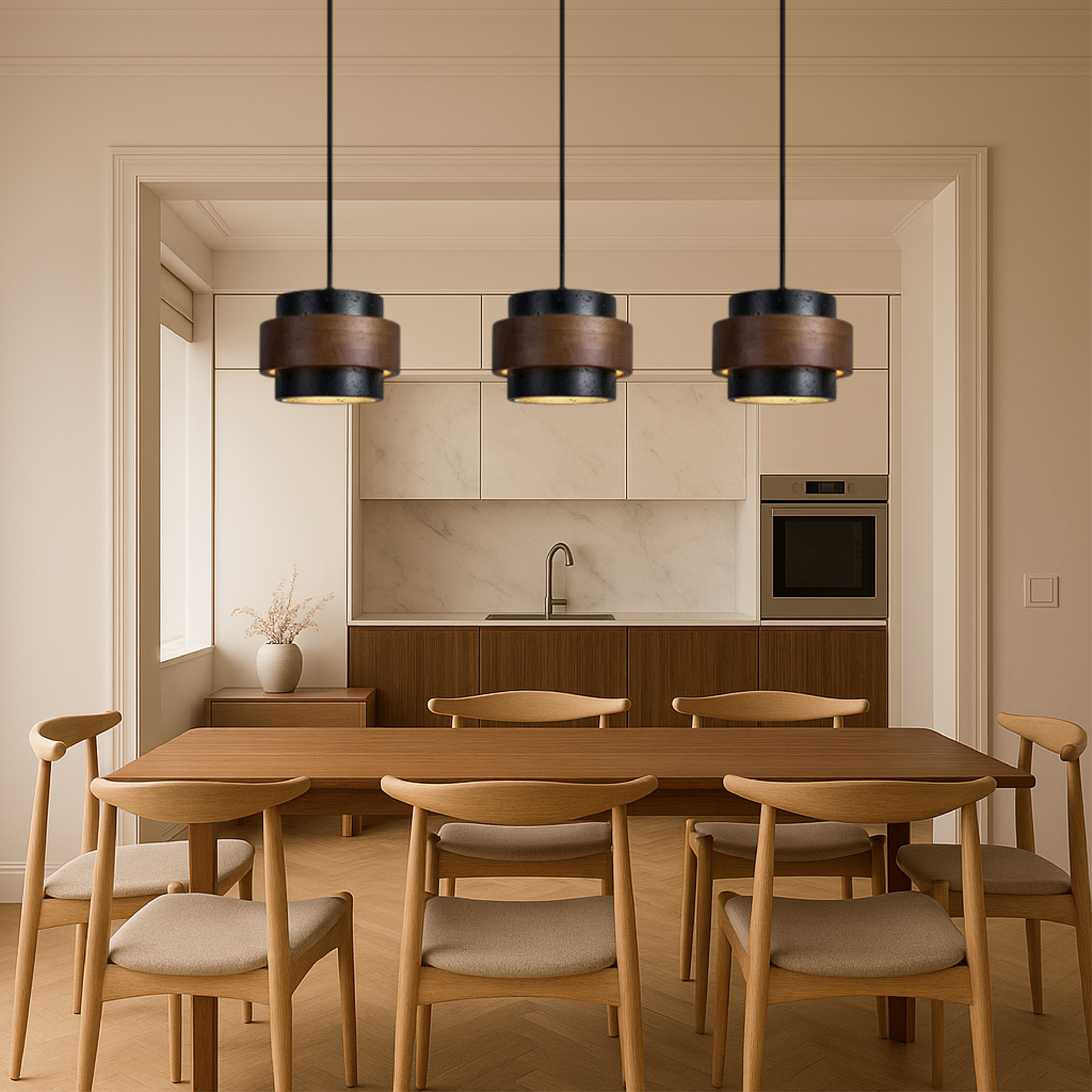 3-Head Black Travertine Pendant Light