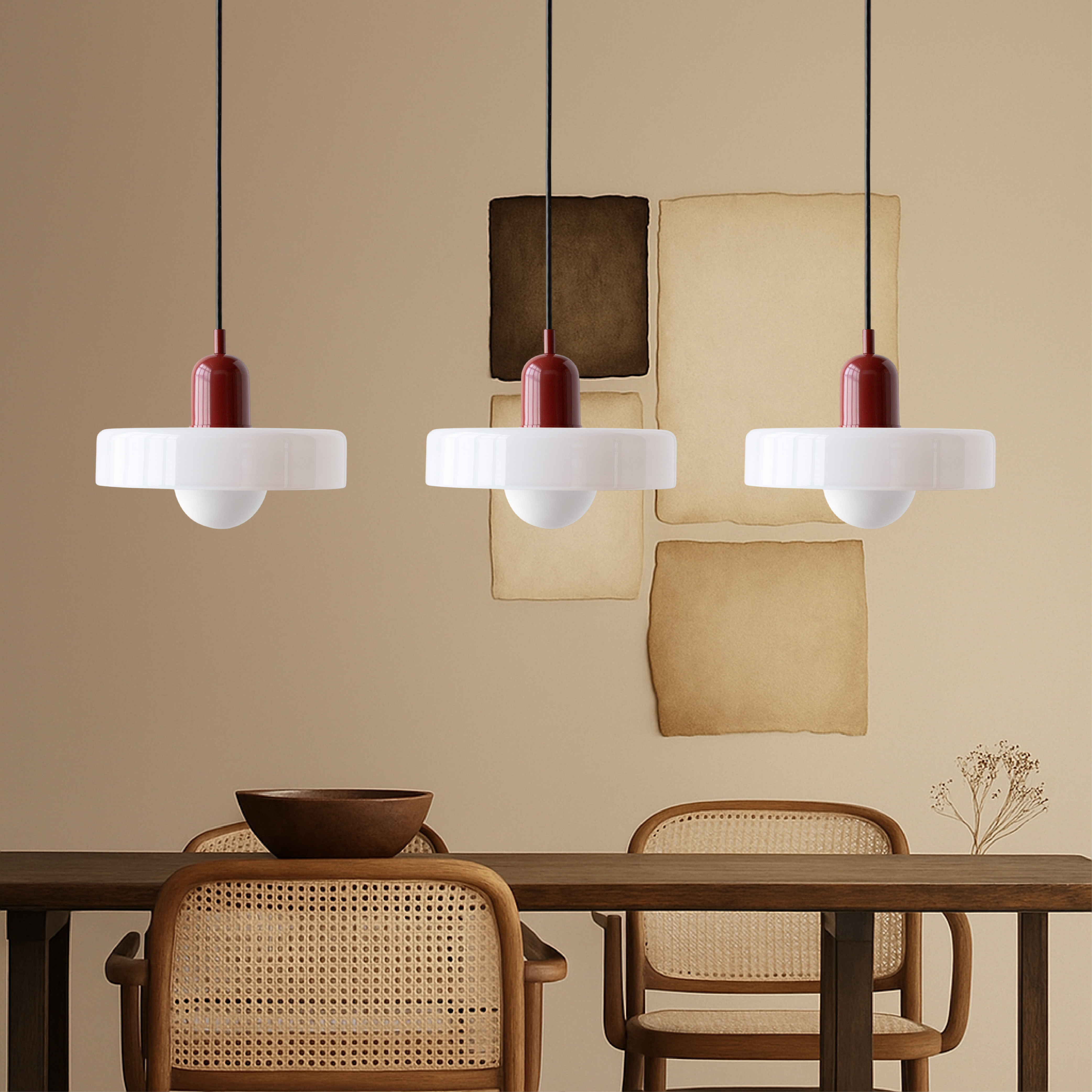 3-Head Bauhaus Colored Glass Pendant Light