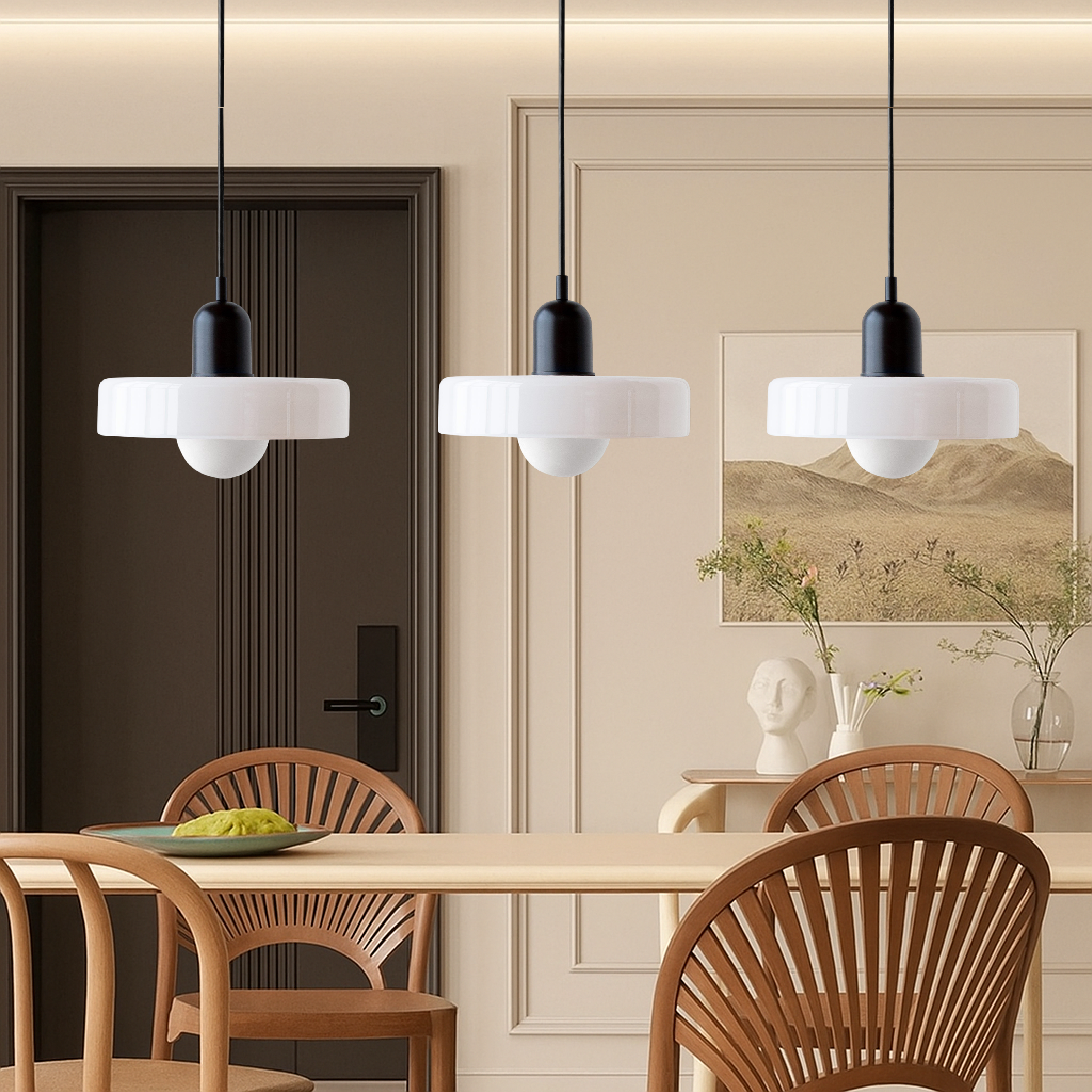 3-Head Bauhaus Colored Glass Pendant Light