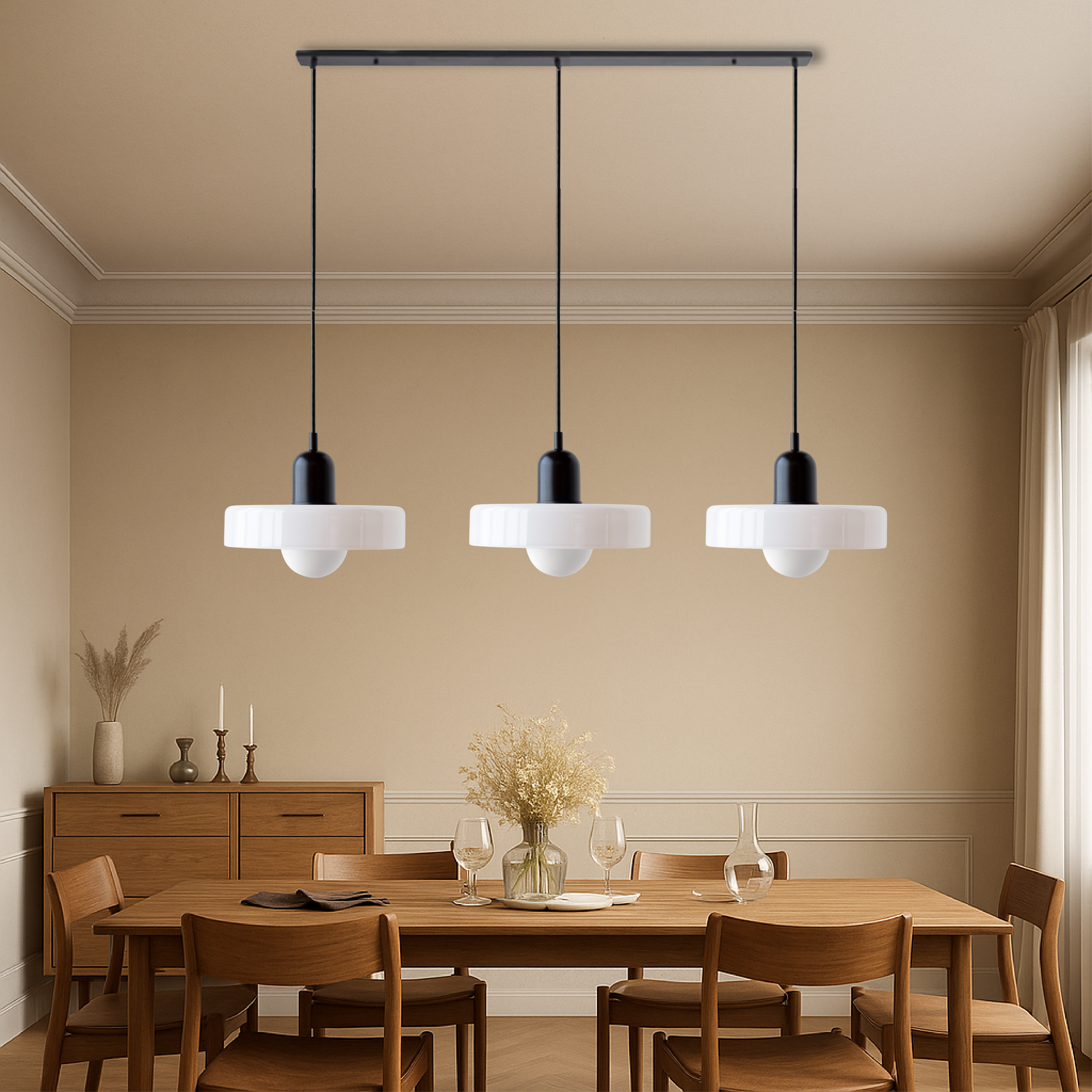 3-Head Bauhaus Colored Glass Pendant Light