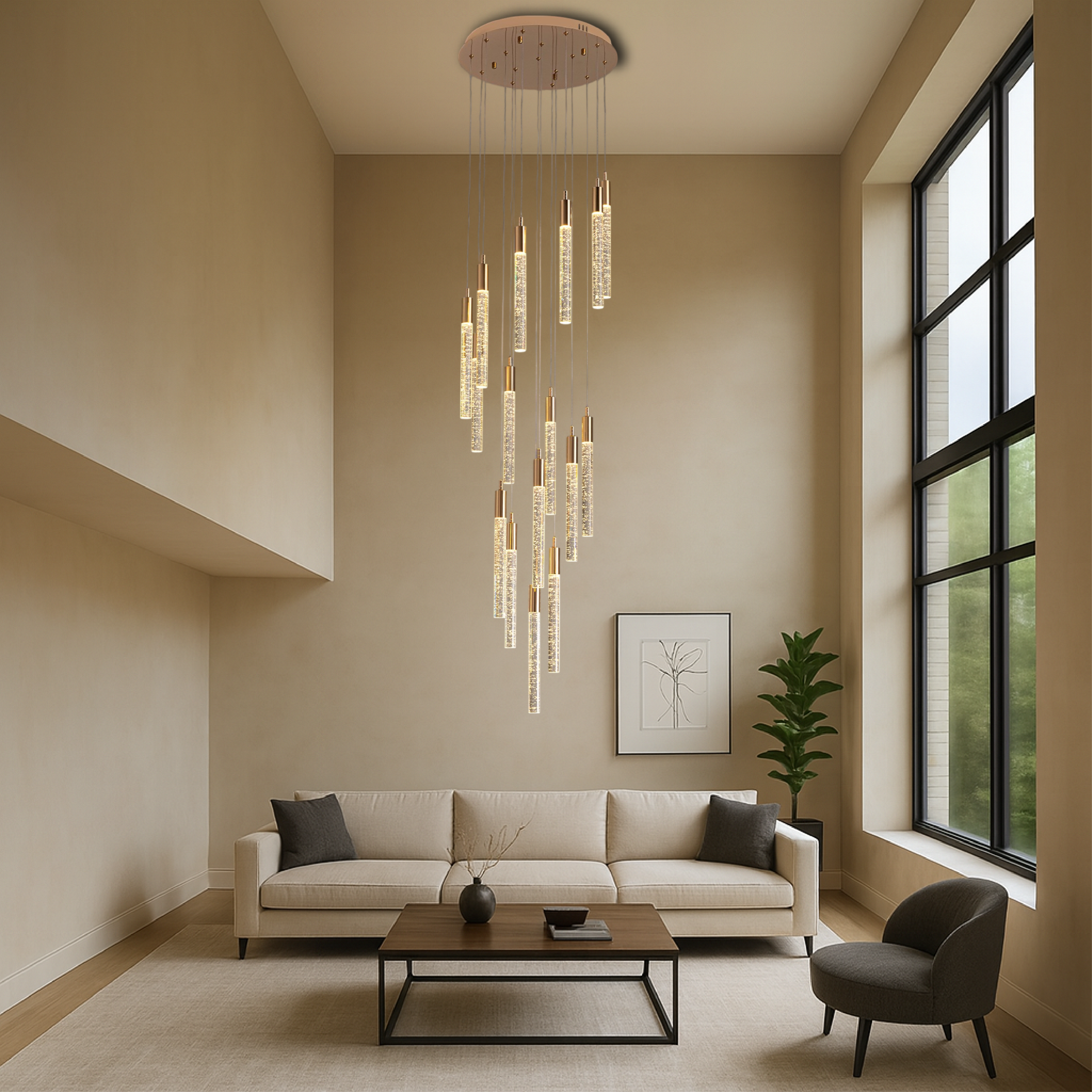 Golden Acrylic Staircase Chandelier