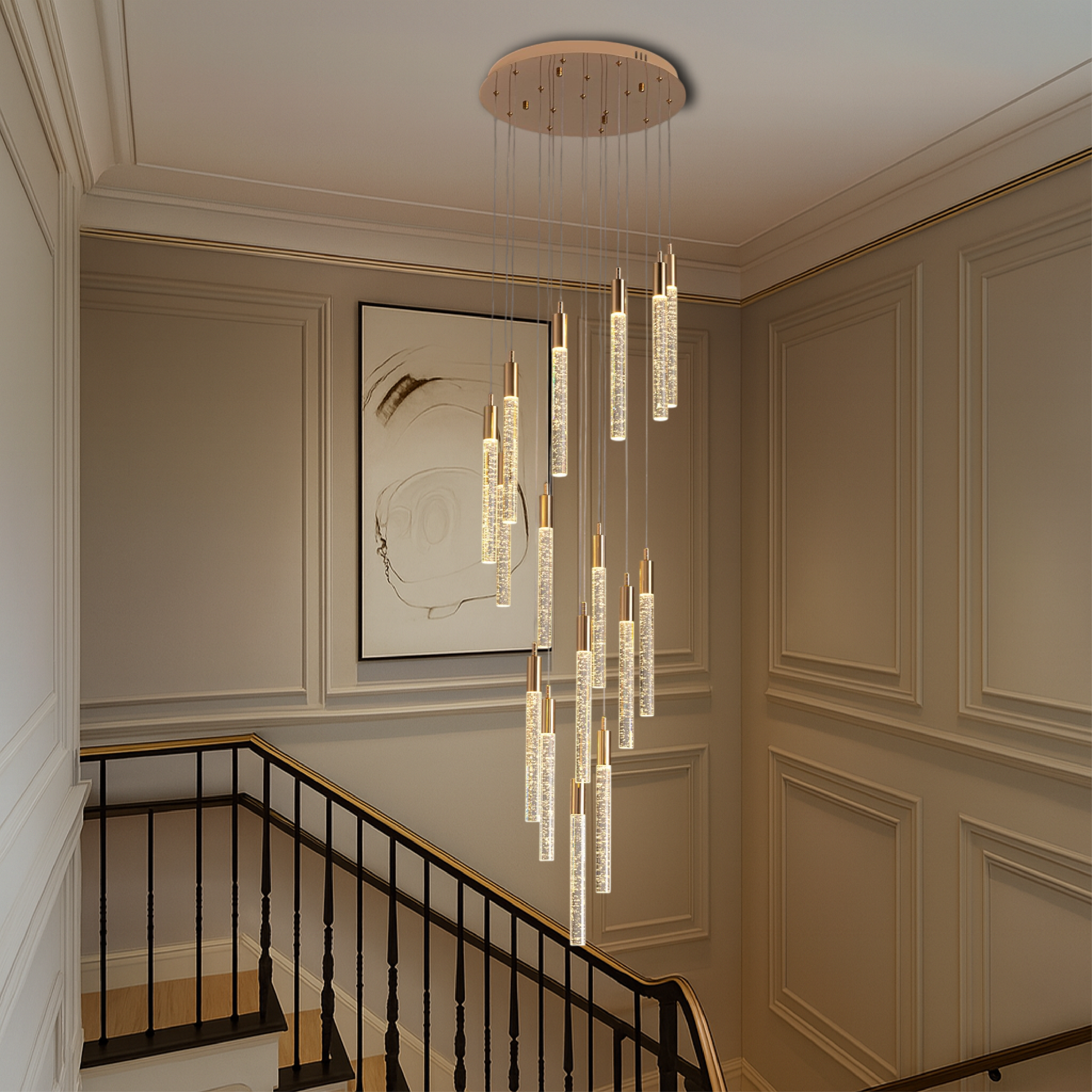 Golden Acrylic Staircase Chandelier