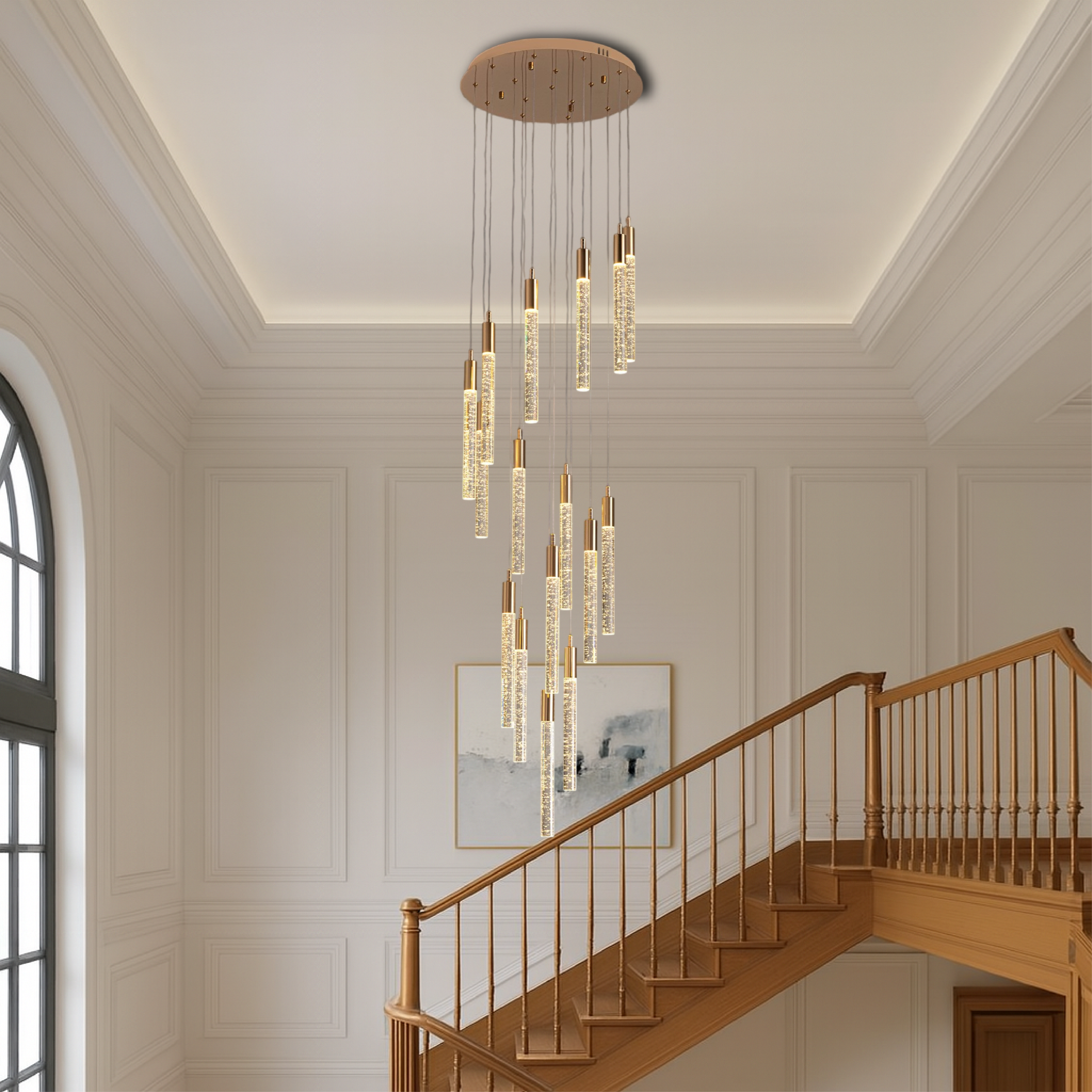 Golden Acrylic Staircase Chandelier