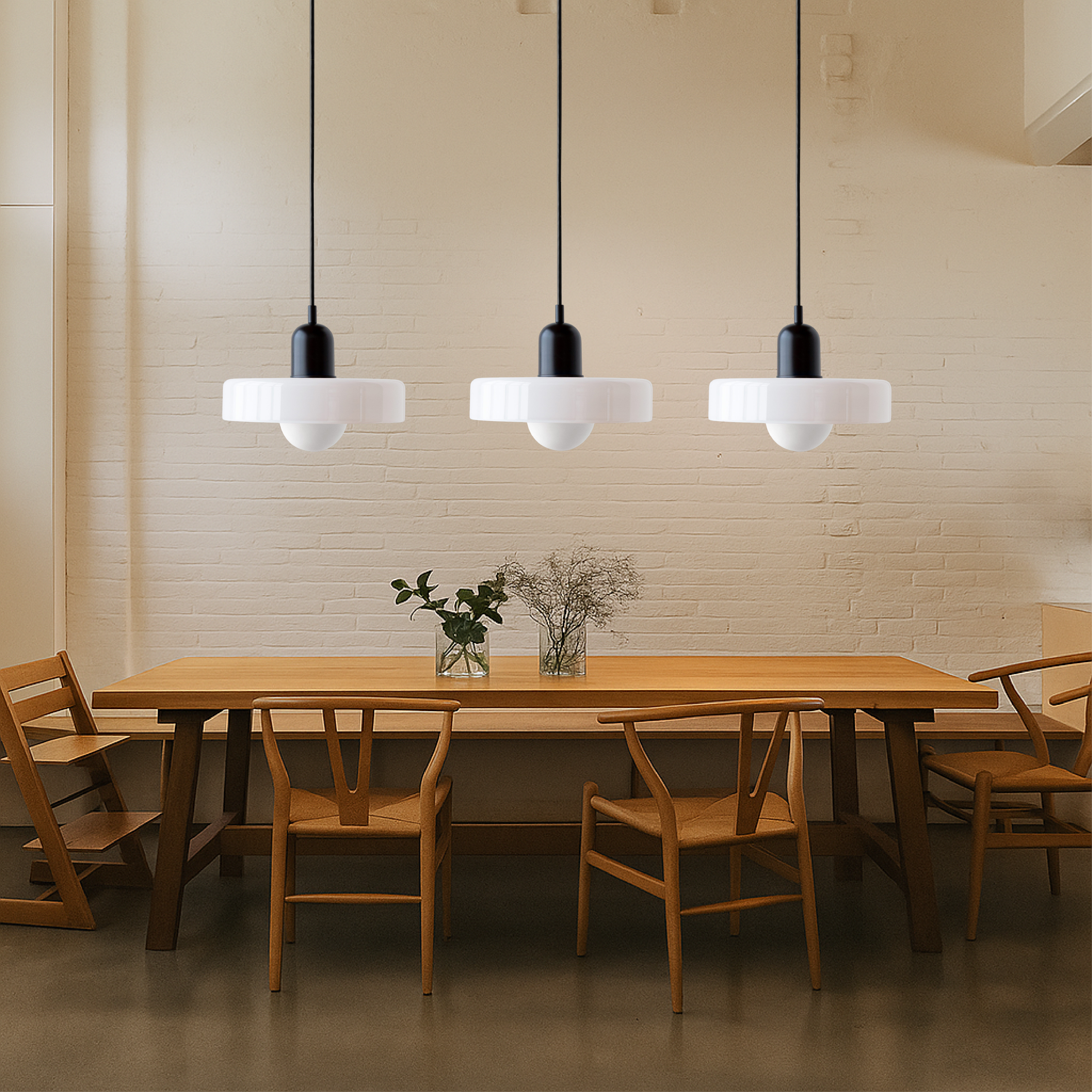 3-Head Bauhaus Colored Glass Pendant Light